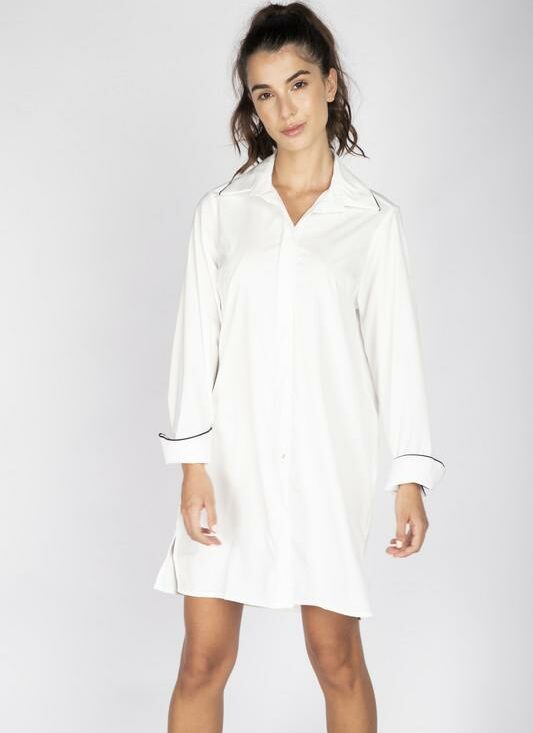 An elegant Bohemia Ivory Pajama - بوهيميا إفوري set for women - shirt-style nighty with long sleeves, 90% polyester, 10% Lycra.
