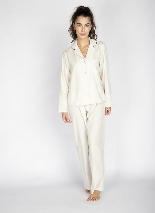 Image of HOLBROOK PAJAMA – هولبروك a stylish, longwear pajama set with long sleeves and V-neck, made from 100% Cotton for women.